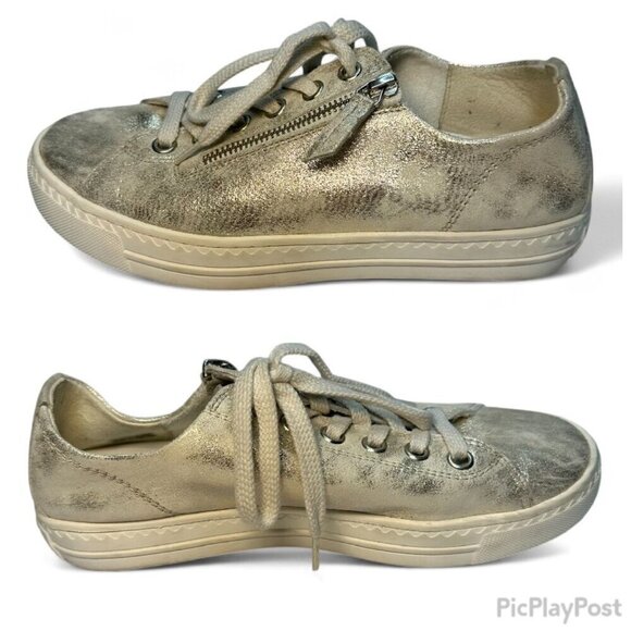 Paul Green Gold/Silver Metallic Tamara Zip Leather Sneakers - UK 5.5, US 8 - Picture 10 of 13